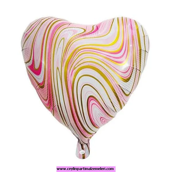 Mermer Desenli Pembe Kalp Folyo